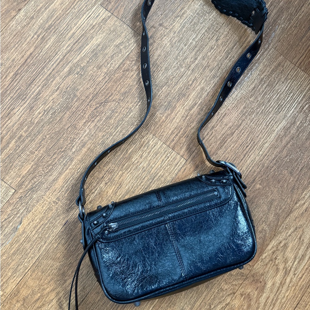 Black Cracked Leather Crossbody Bag With Stud hardware - Picture 5 of 9